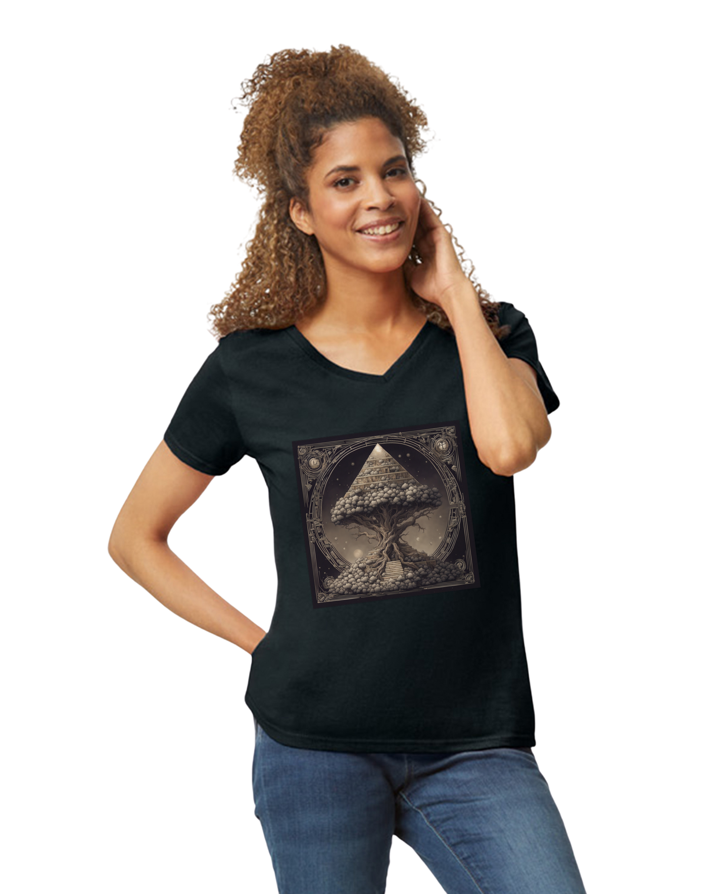 Pyramid World Tree V-Neck T-Shirt
