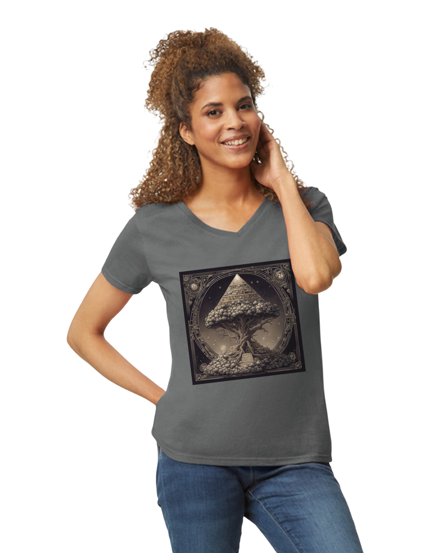 Pyramid World Tree V-Neck T-Shirt