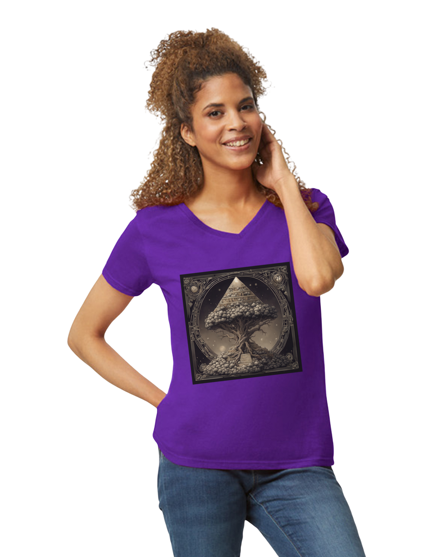 Pyramid World Tree V-Neck T-Shirt