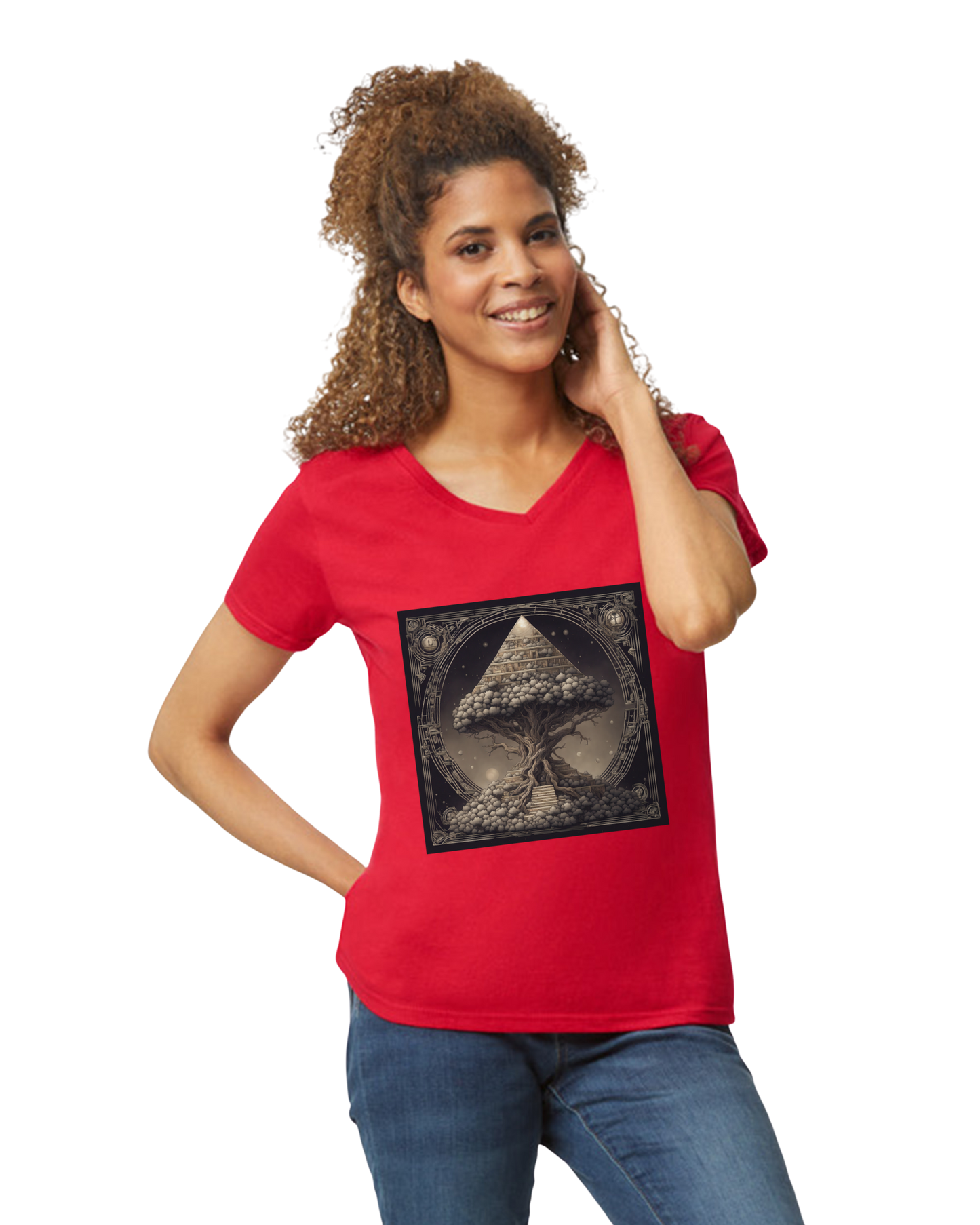 Pyramid World Tree V-Neck T-Shirt