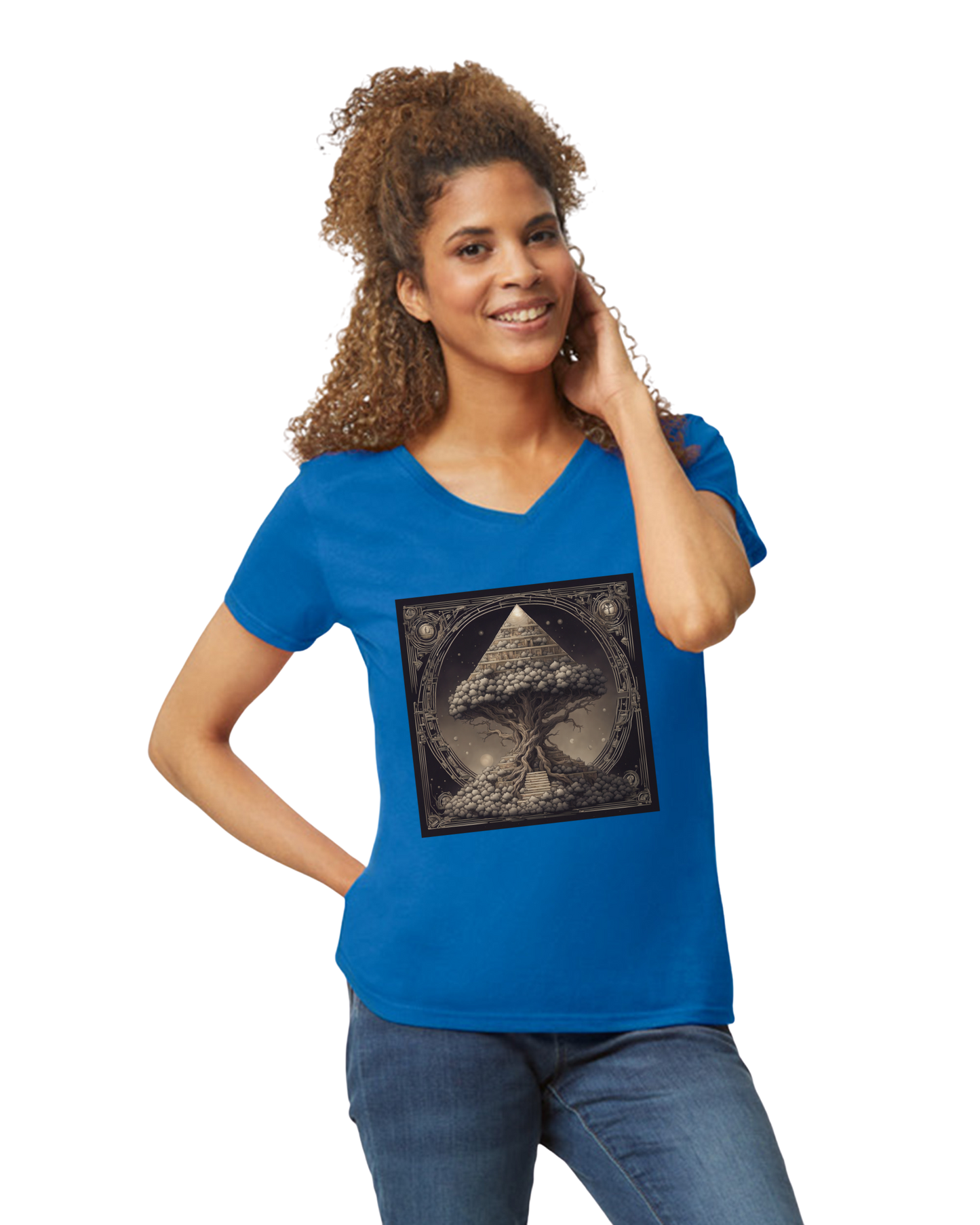 Pyramid World Tree V-Neck T-Shirt