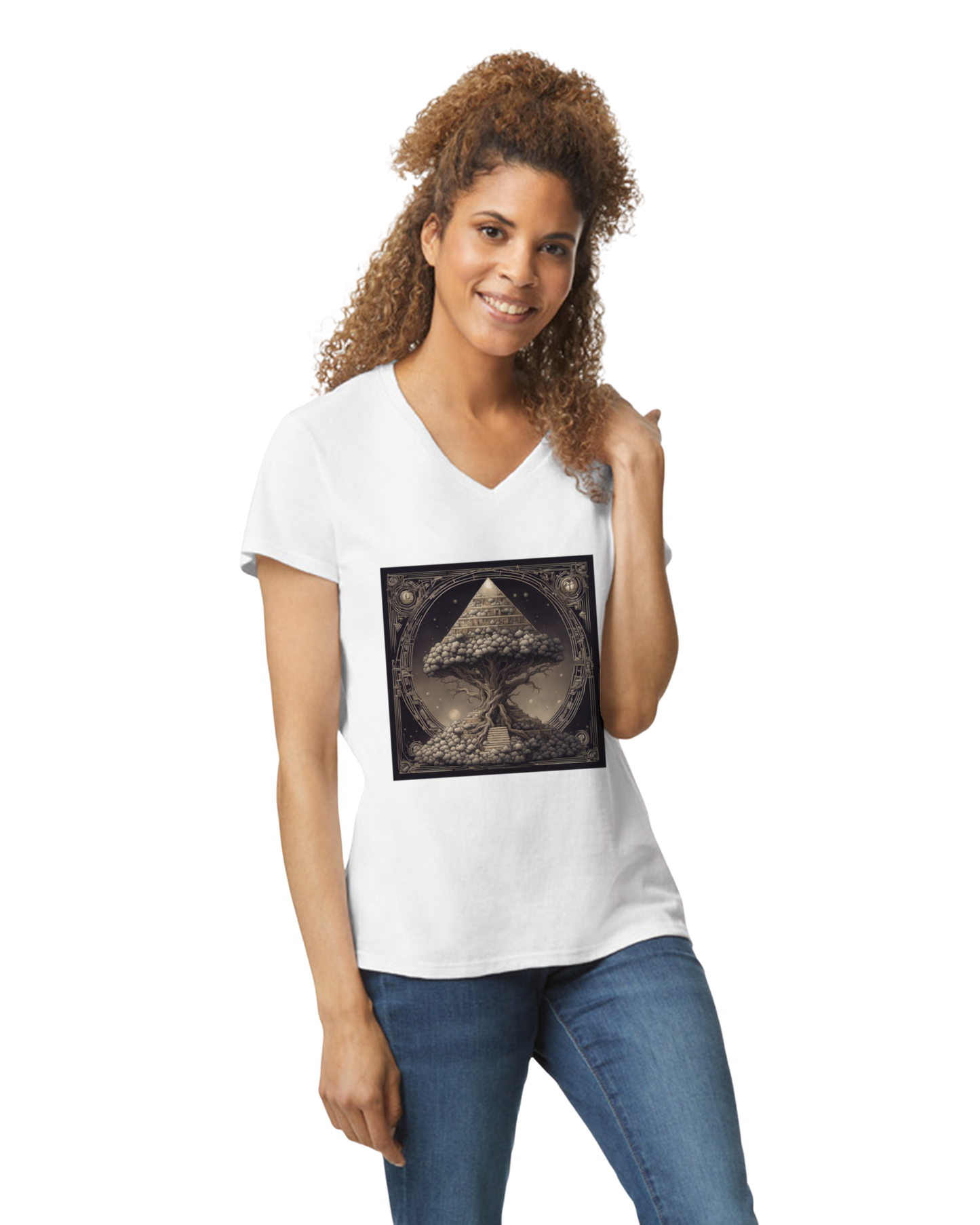 Pyramid World Tree V-Neck T-Shirt