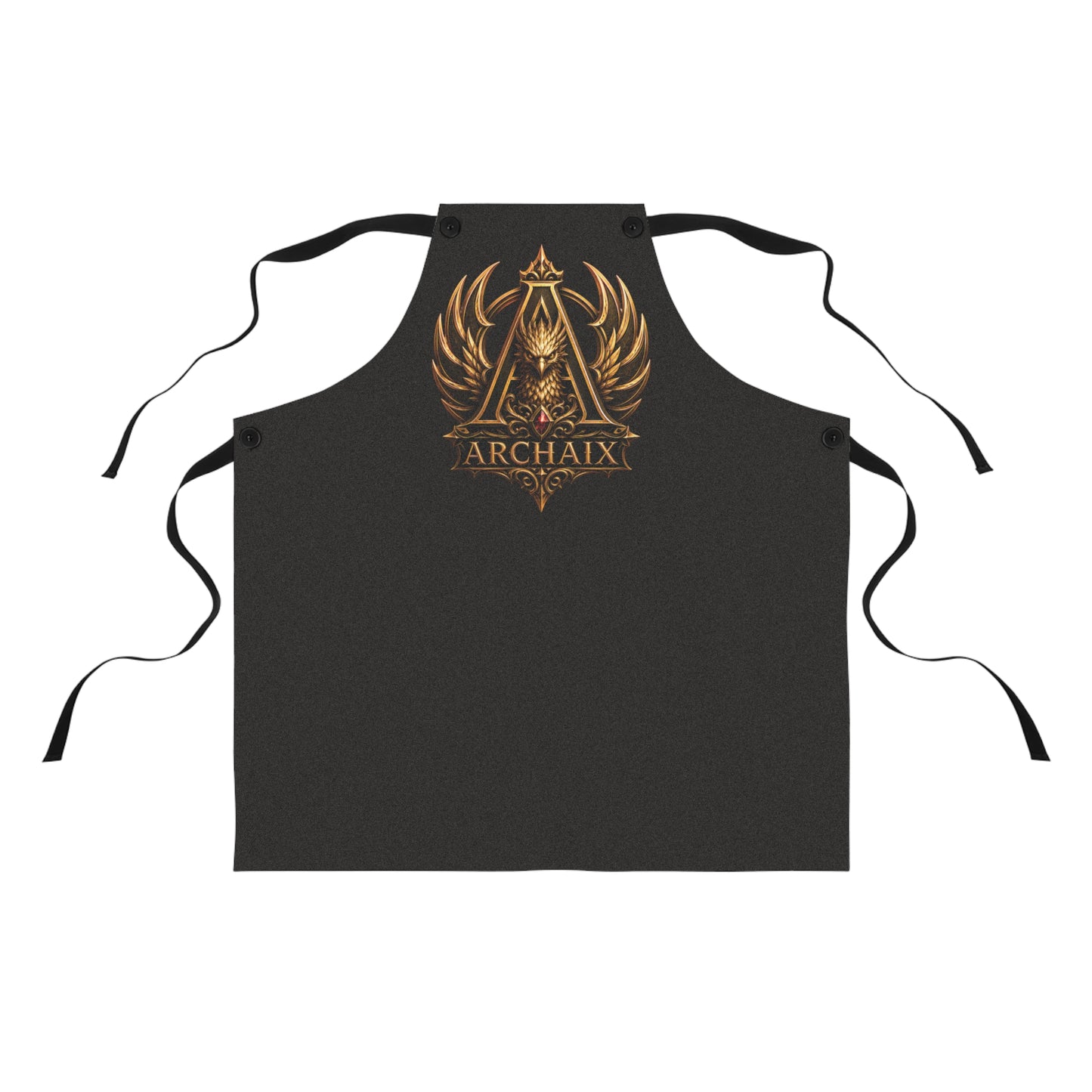 ARCHAIX Gold Crest black apron with ornate gold emblem