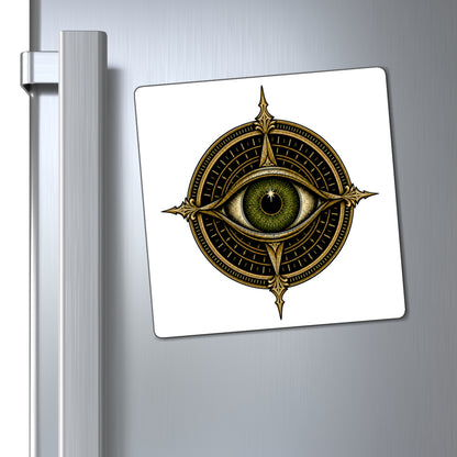 Square refrigerator magnet with PSYFR Seeing Eye Cipher design