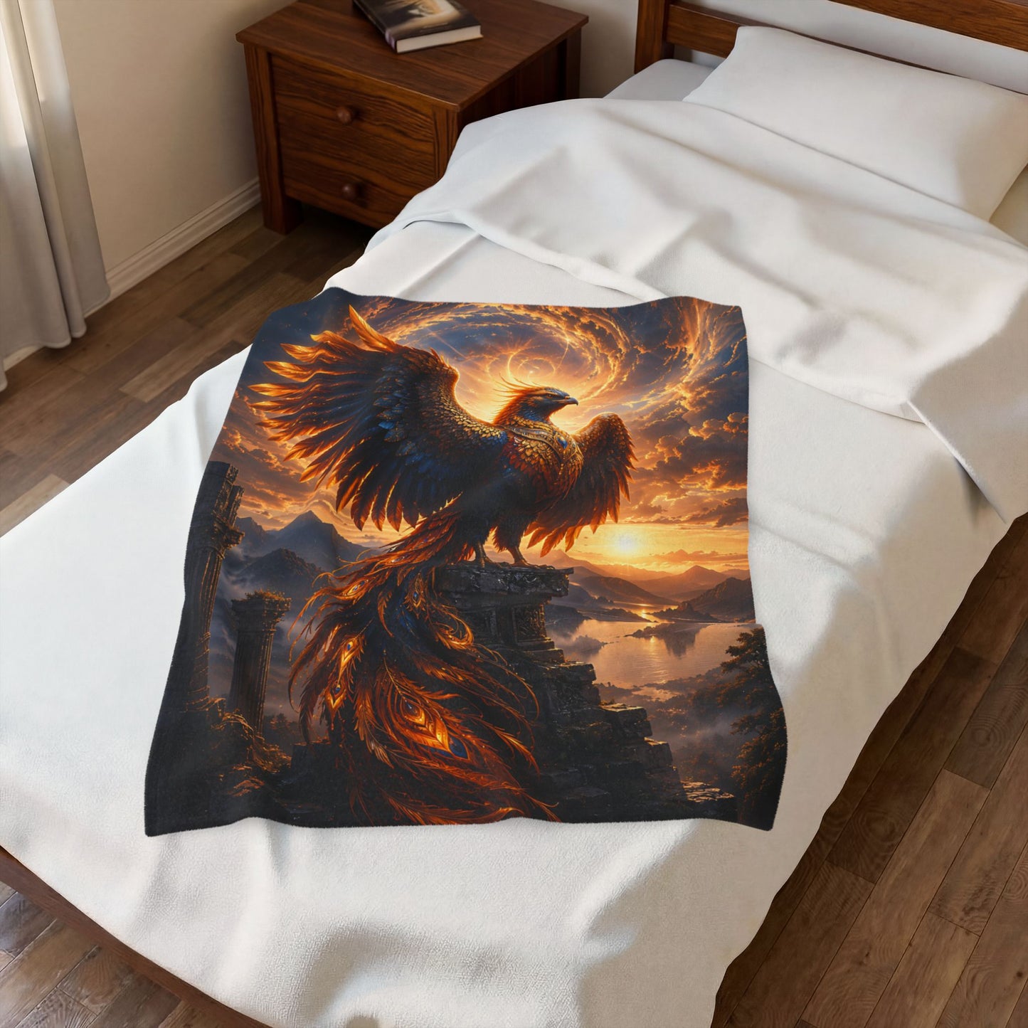 ARCHAIX Phoenix at the Ruined Temple velveteen plush blanket product image
