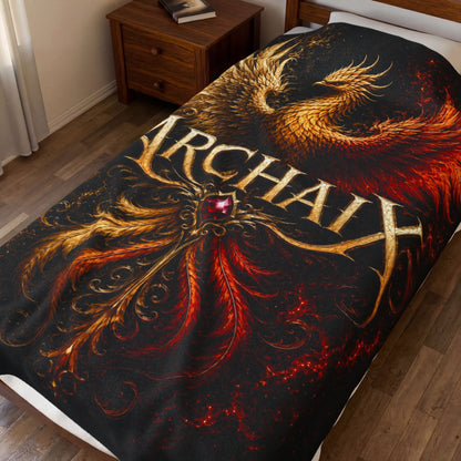 ARCHAIX gold and ember phoenix emblem velveteen blanket