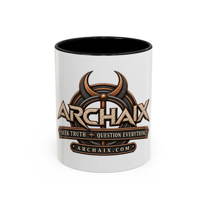 See Truth Question Everything black-accent ceramic mug main product mockup