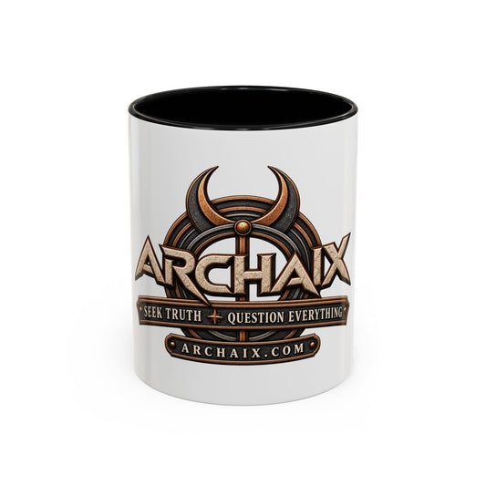 See Truth Question Everything black-accent ceramic mug main product mockup