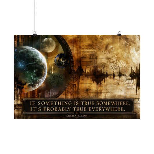 ARCHAIX Stellar Schematics horizontal matte poster with celestial diagrams on an aged-gold background