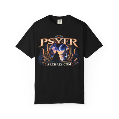 PSYFR Beyond the Threshold celestial crystal ball graphic T-shirt mockup