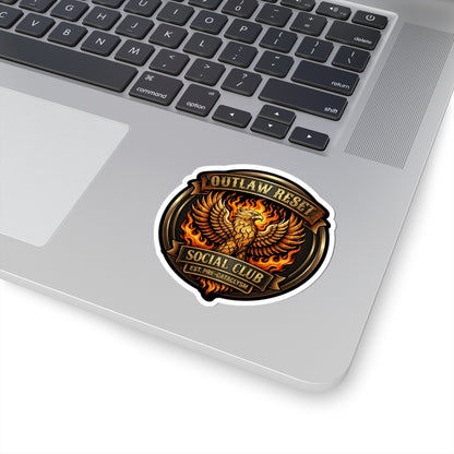 Outlaw Reset Social Club retro phoenix badge sticker mockup