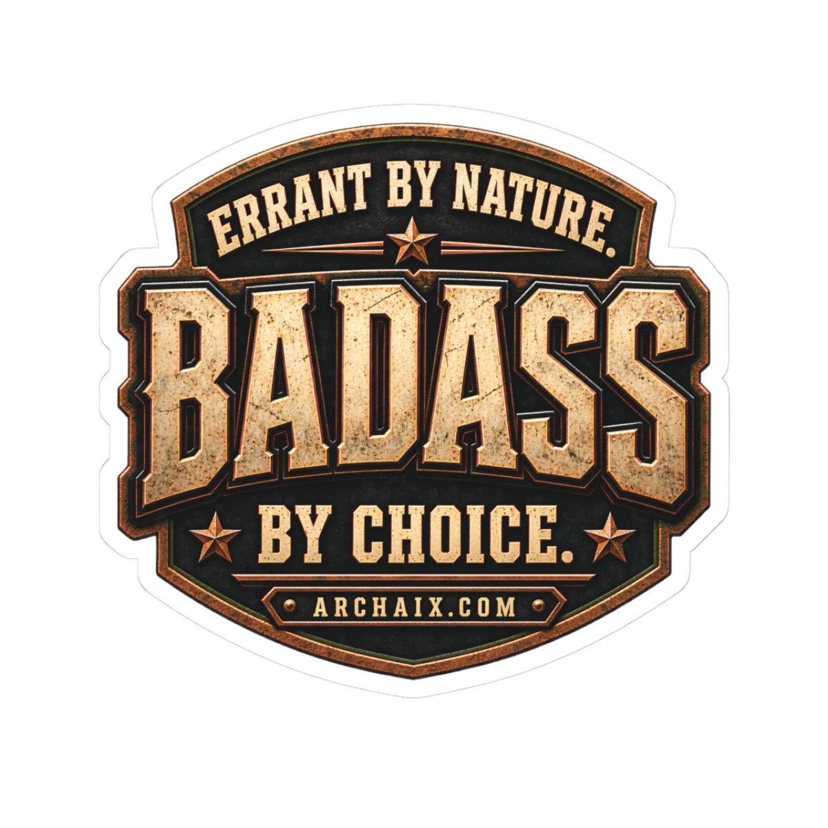 Errant by Nature, BADASS by Choice vintage shield sticker — main product image