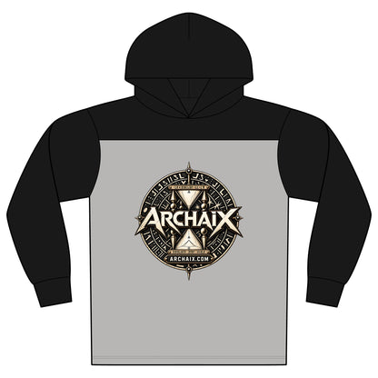 ARCHAIX Crest two-tone long sleeve hoodie in Black and Vintage Heather