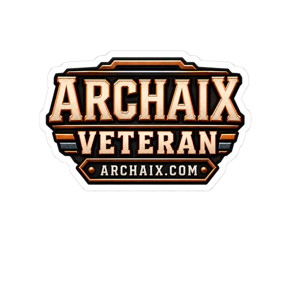 ARCHAIX Veteran retro badge kiss-cut vinyl sticker in warm bronze and ivory