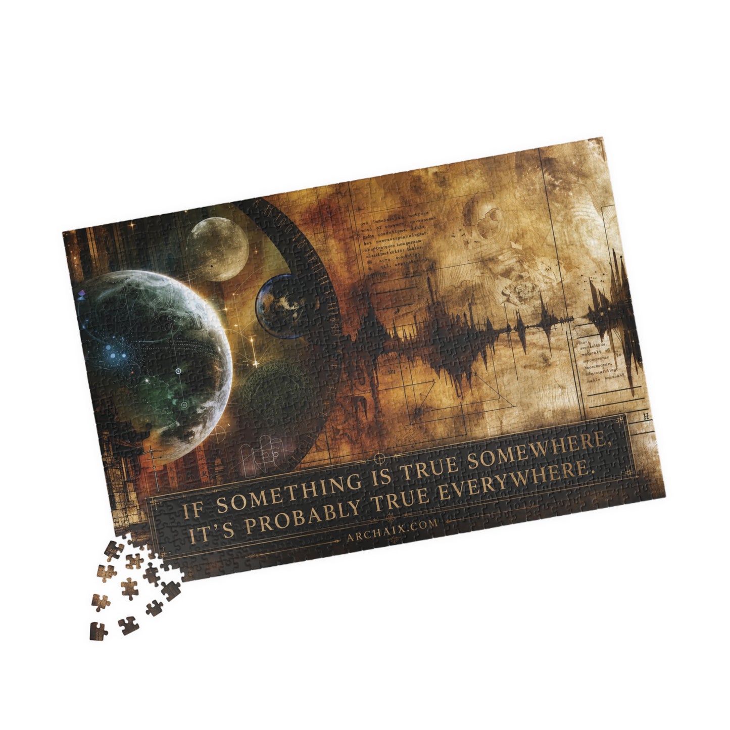 ARCHAIX Stellar Schematics 1,014-piece puzzle shown at an angle with loose pieces