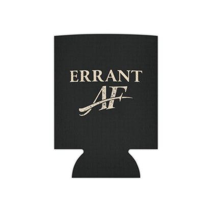 Errant AF black can cooler with distressed cream typography