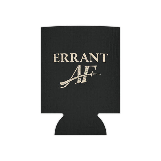 Errant AF black can cooler with distressed cream typography