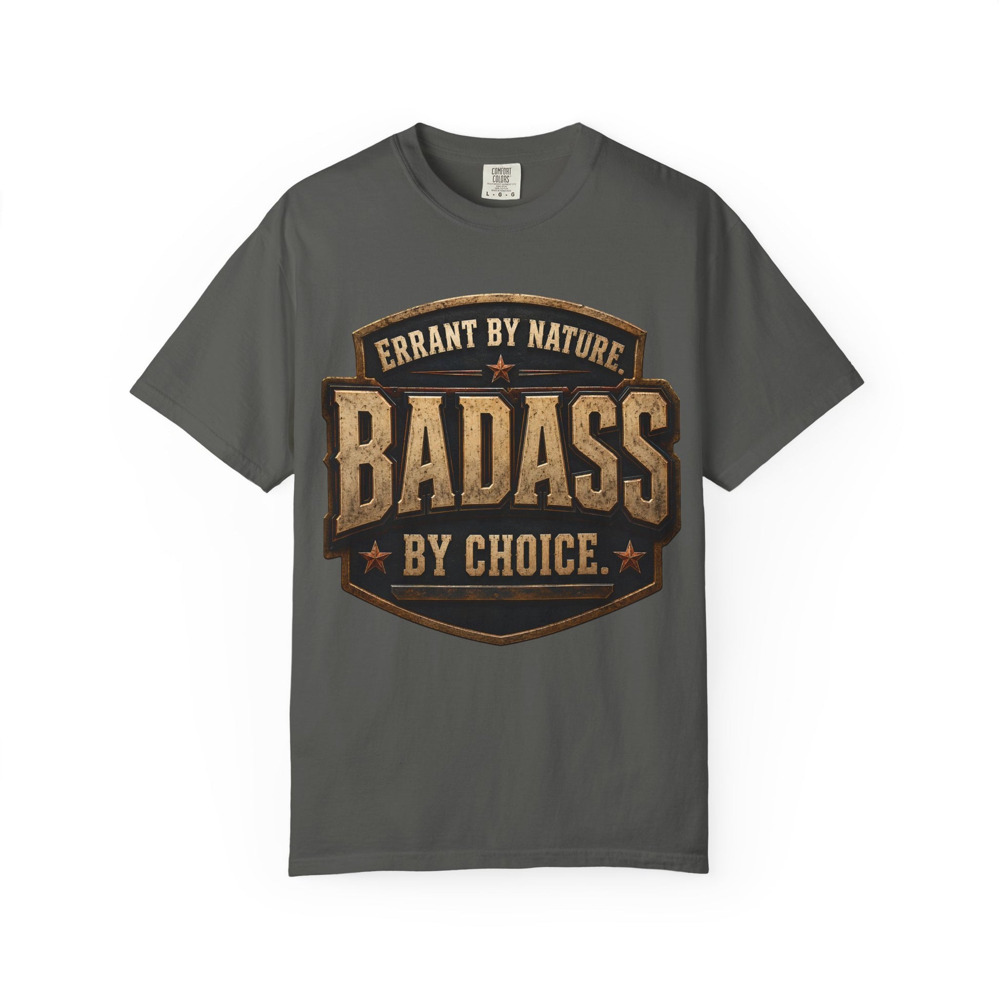 Errant by Nature, Badass by Choice vintage shield T-shirt product image