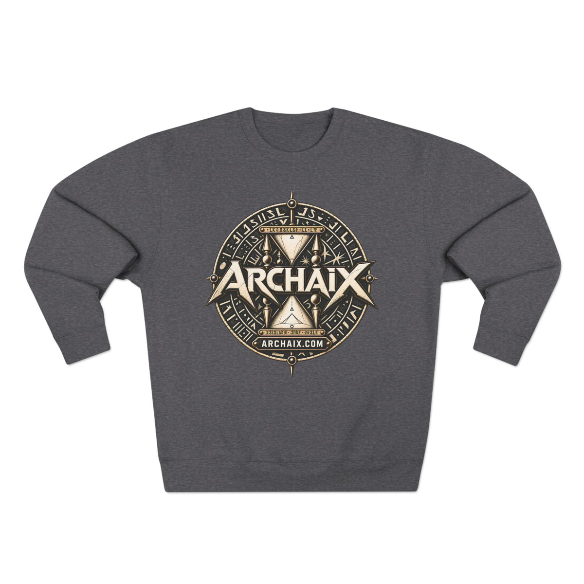 ARCHAIX Crest Lane Seven crewneck sweatshirt in Black and Charcoal Heather