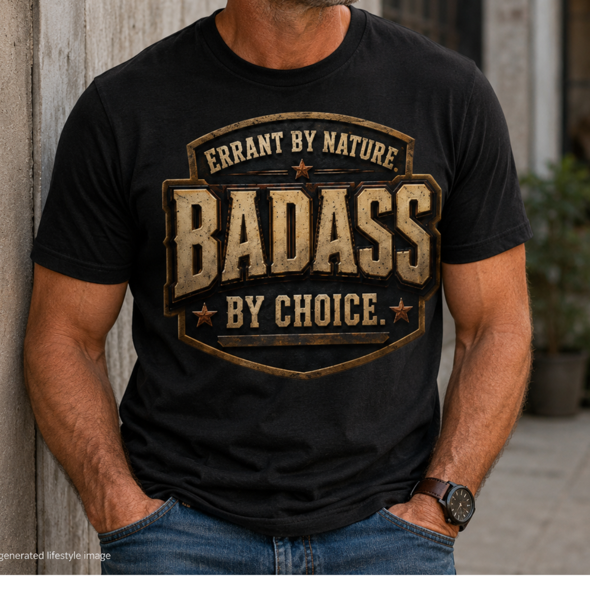 Errant by Nature, Badass by Choice vintage shield T-shirt product image