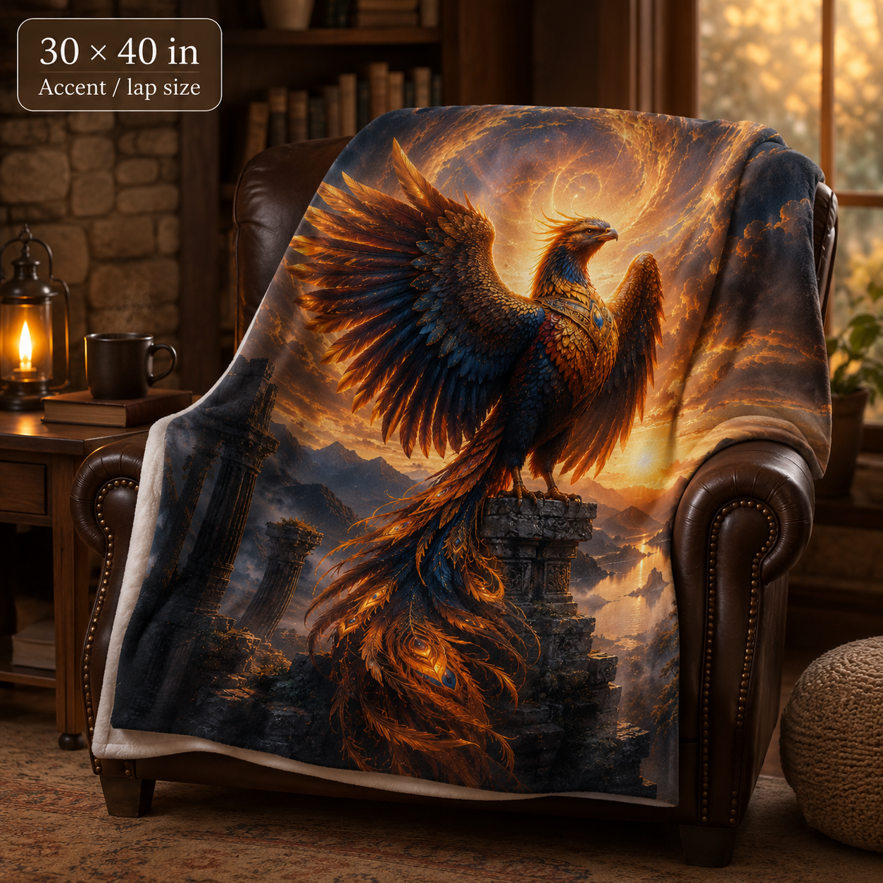 ARCHAIX Phoenix at the Ruined Temple velveteen plush blanket product image