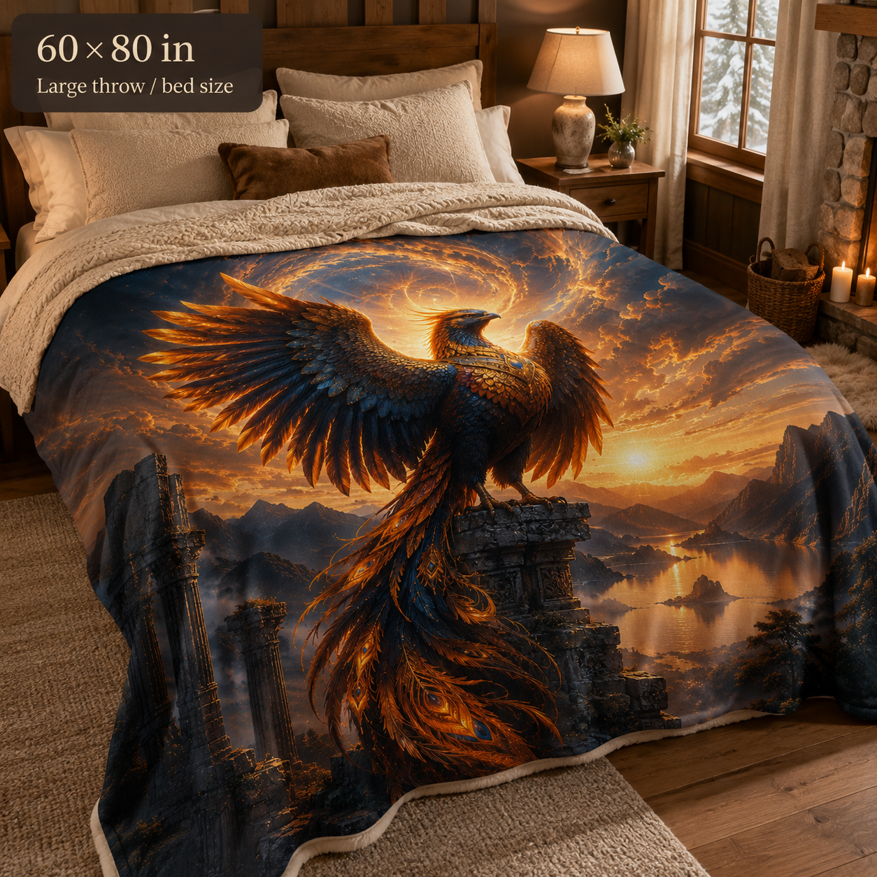 ARCHAIX Phoenix at the Ruined Temple velveteen plush blanket product image