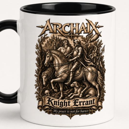 ARCHAIX Knight Errant Mug with sepia horse-and-rider artwork