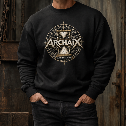 ARCHAIX Crest Lane Seven crewneck sweatshirt in Black and Charcoal Heather