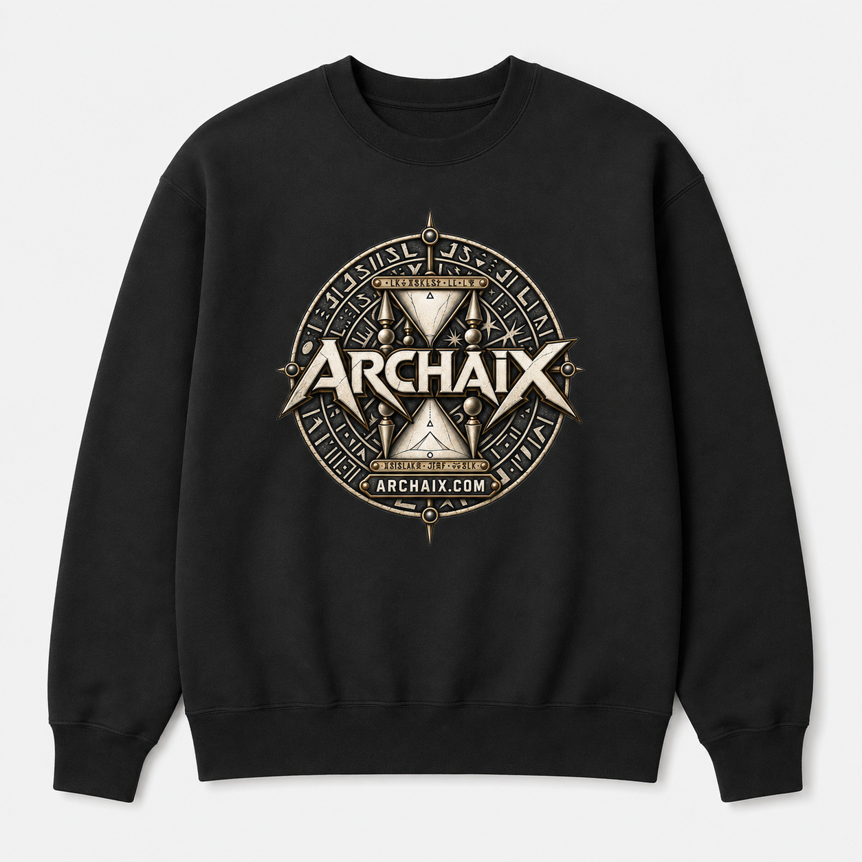 ARCHAIX Crest Lane Seven crewneck sweatshirt in Black and Charcoal Heather