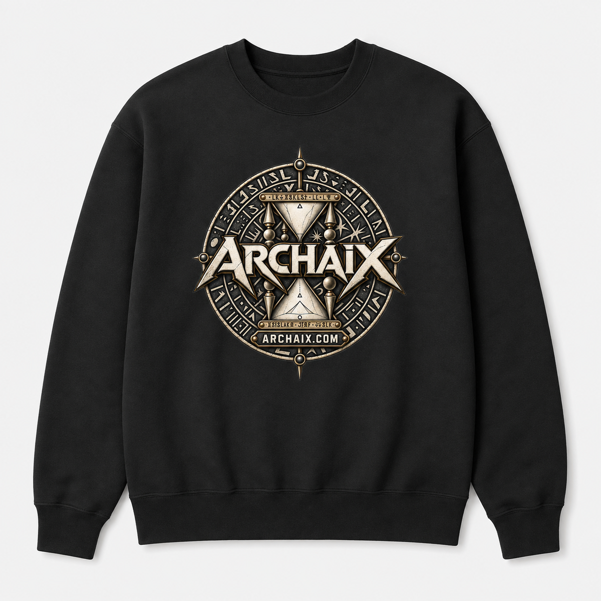 ARCHAIX Crest Lane Seven crewneck sweatshirt in Black and Charcoal Heather