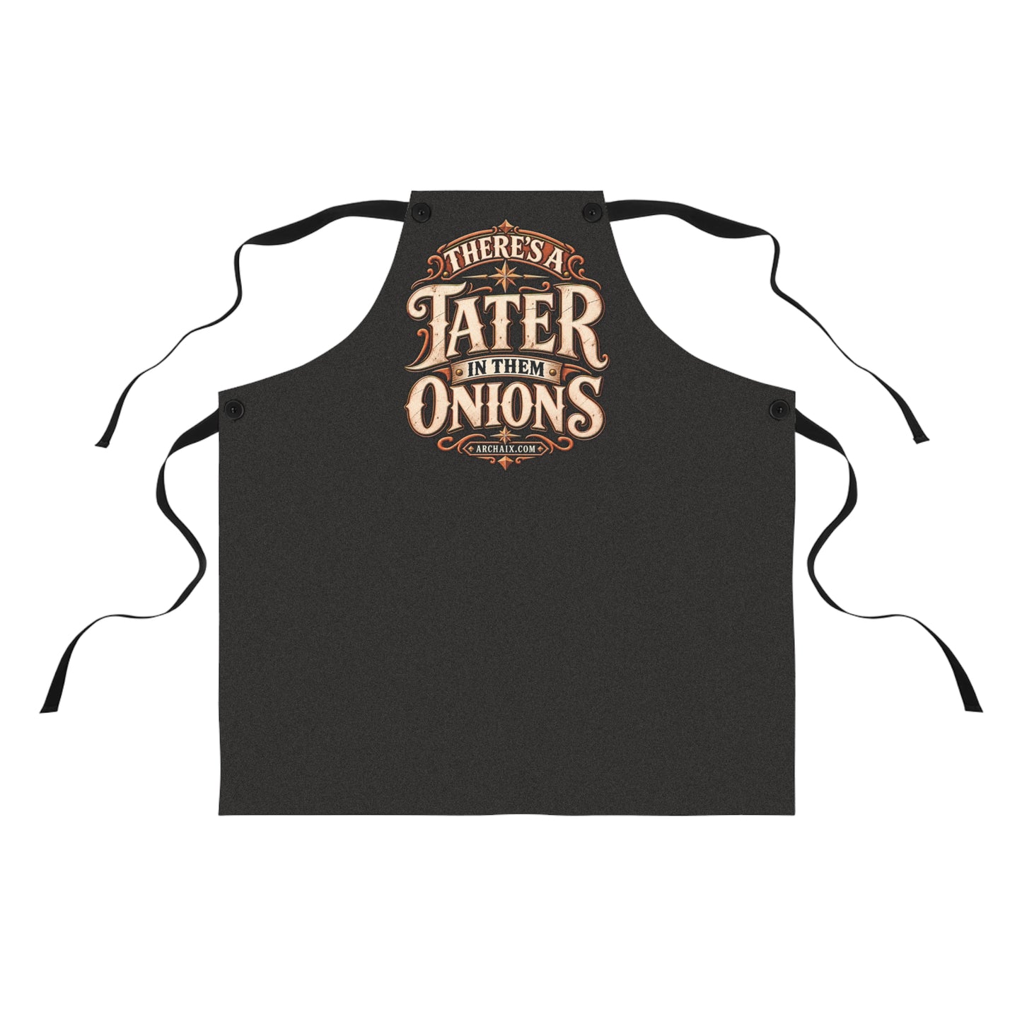 ARCHAIX Majestic Crest black apron with ornate gold crest and red jewel accent