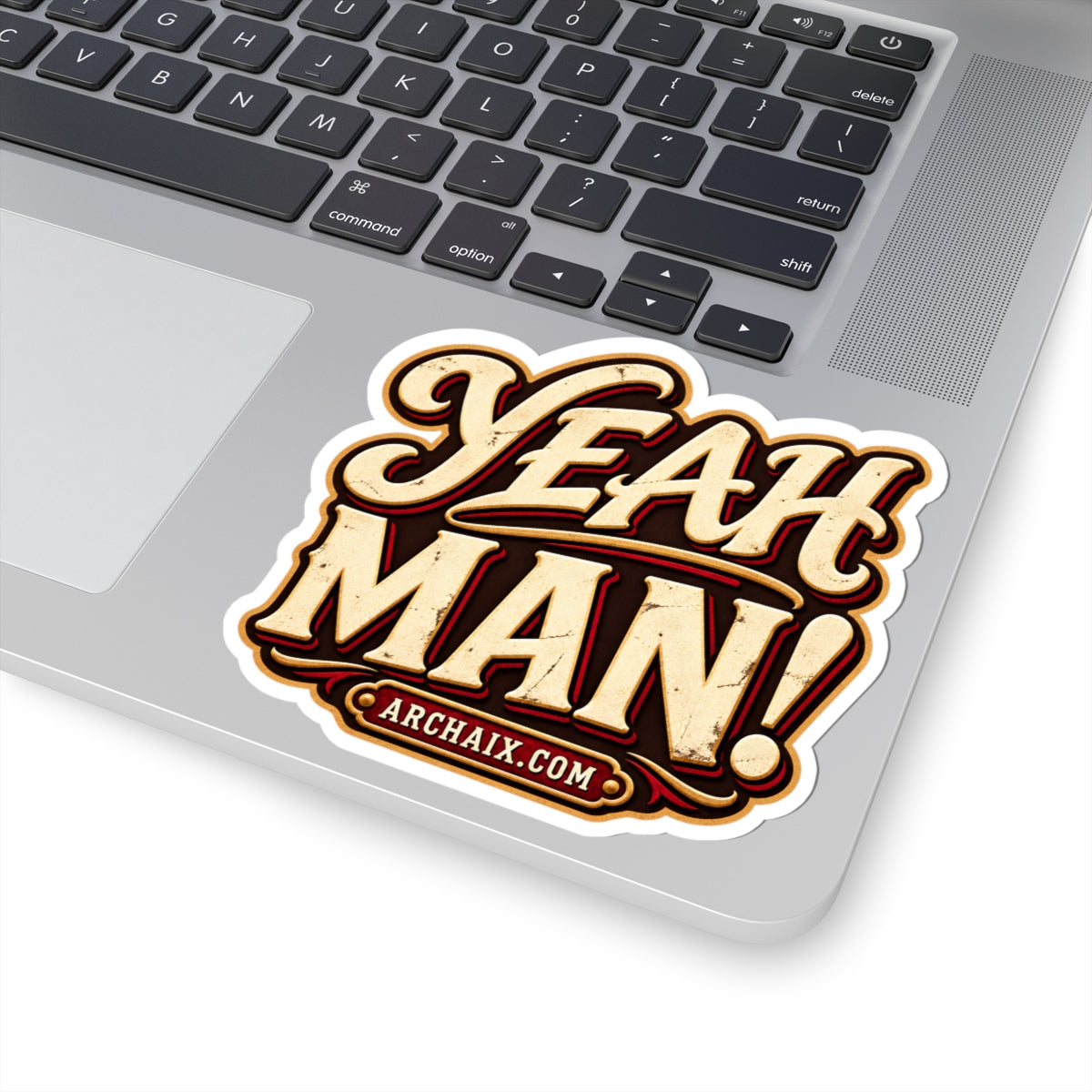 Yeah Man distressed retro script sticker mockup