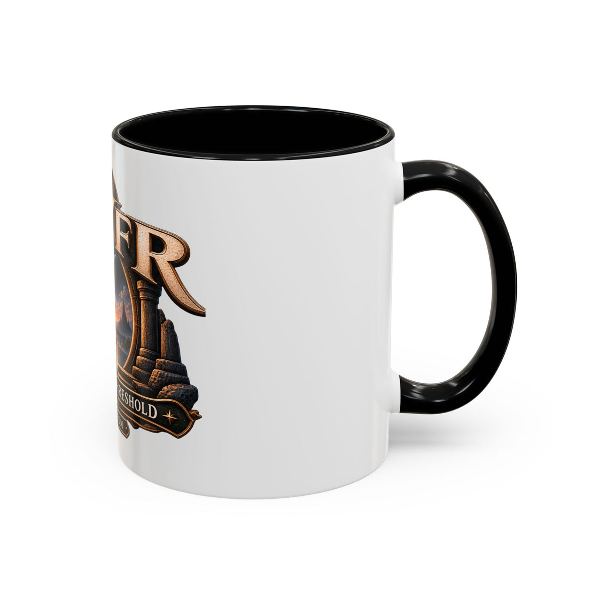 PSYFR Beyond the Threshold black-handle ceramic mug product image