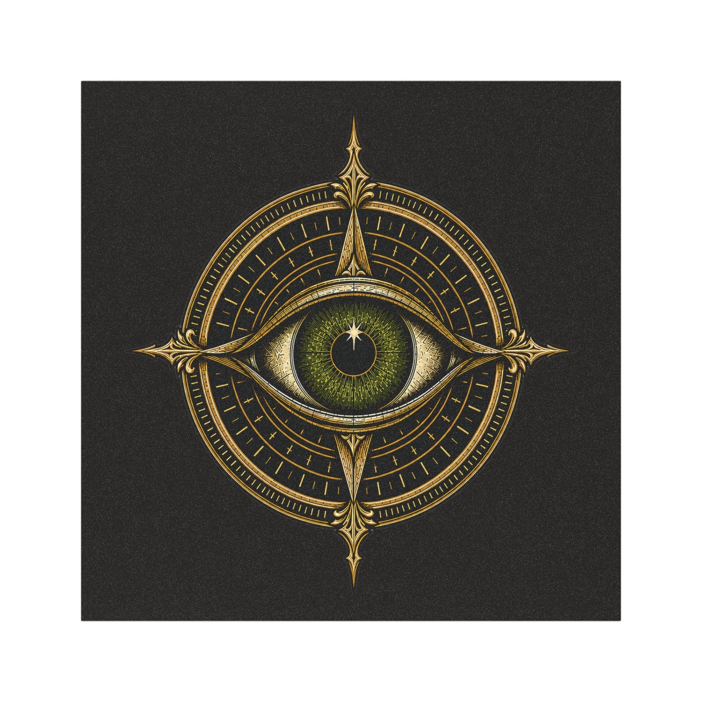 PSYFR All-Seeing Eye Compass 5 × 5 car magnet in antique gold and green