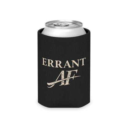 Errant AF black can cooler with distressed cream typography