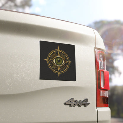 PSYFR All-Seeing Eye Compass 5 × 5 car magnet in antique gold and green