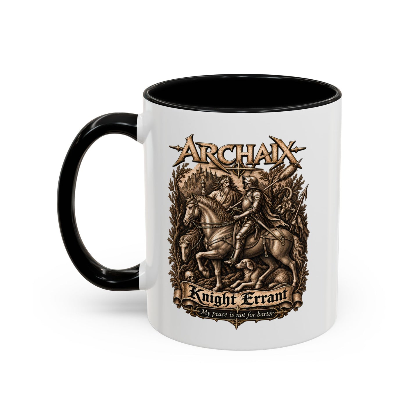 ARCHAIX Knight Errant black-accent ceramic mug product mockup