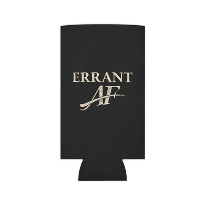 Errant AF black can cooler with distressed cream typography