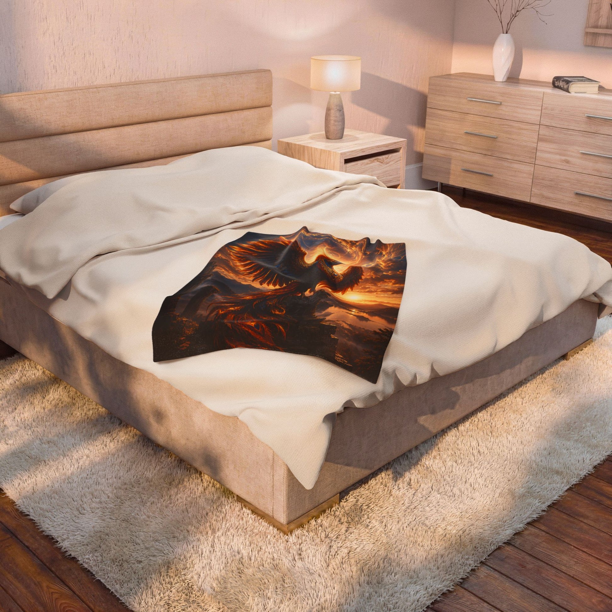 ARCHAIX Phoenix at the Ruined Temple velveteen plush blanket product image