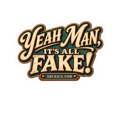 Yeah Man, It’s All Fake! glossy kiss-cut sticker product mockup
