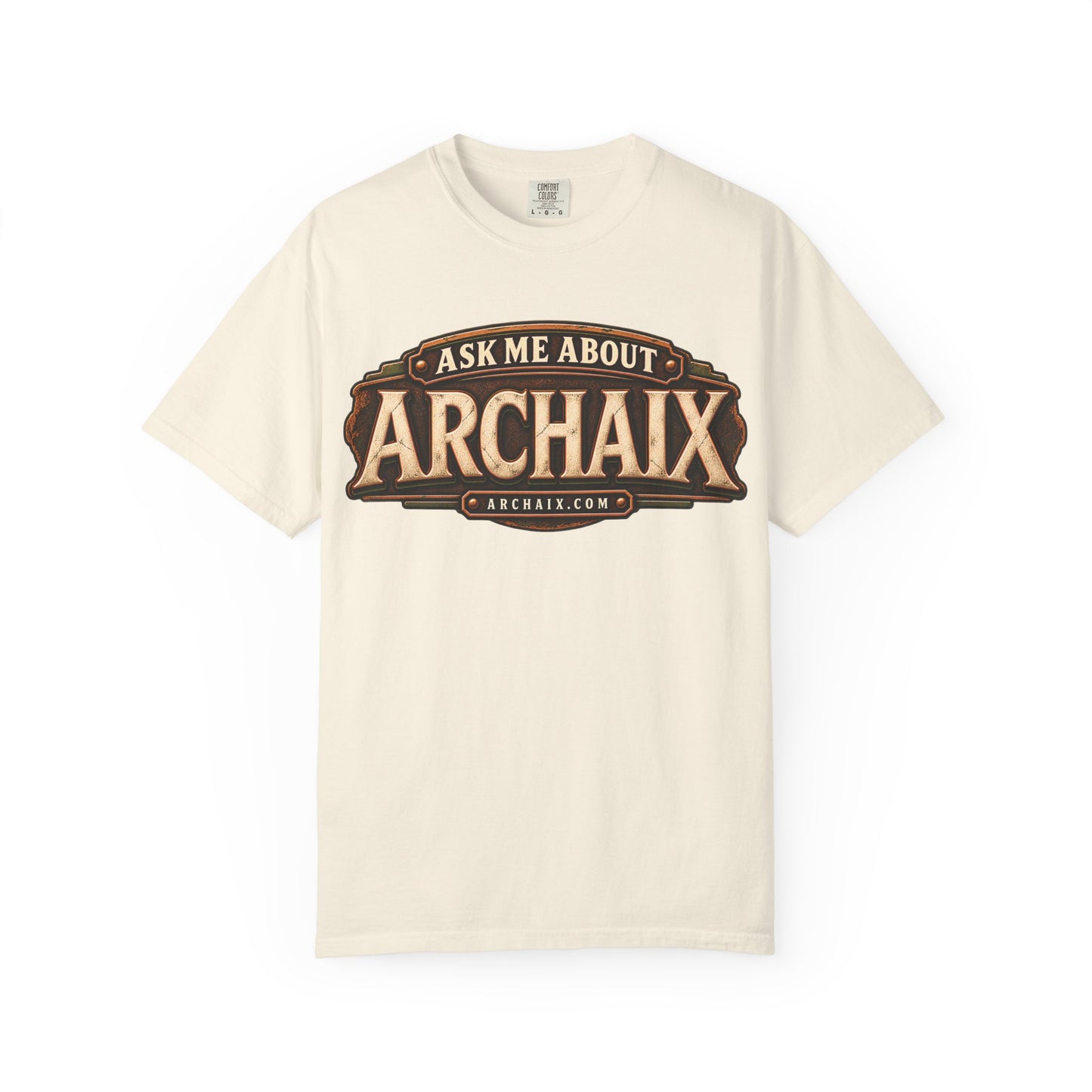 Ask Me About ARCHAIX garment-dyed T-shirt mockup