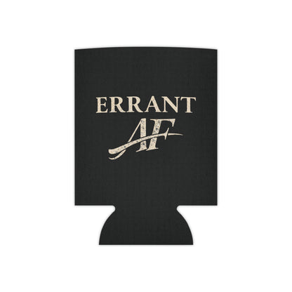 Errant AF black can cooler with distressed cream typography