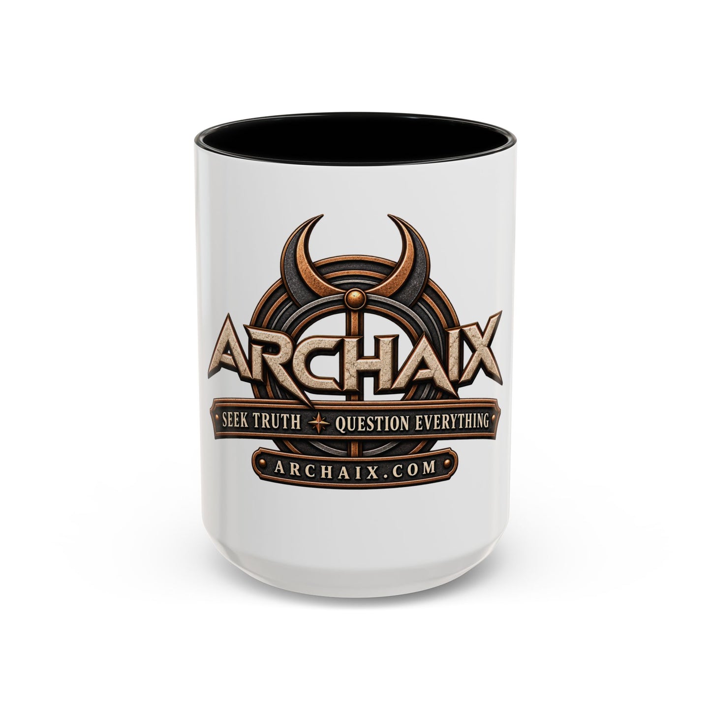 See Truth Question Everything black-accent ceramic mug alternate product view