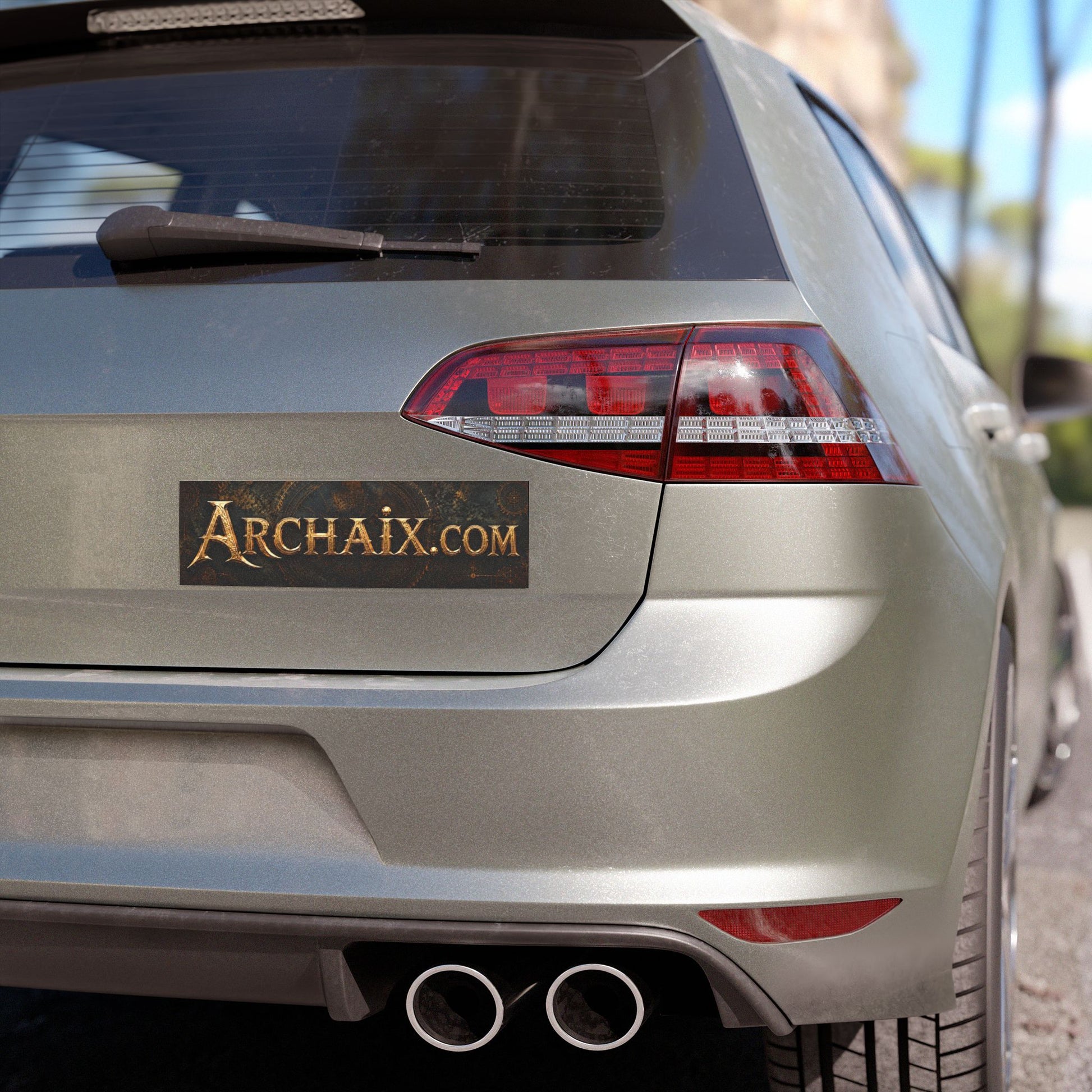 ARCHAIX curved gold wordmark 10 × 3 car magnet on dark background