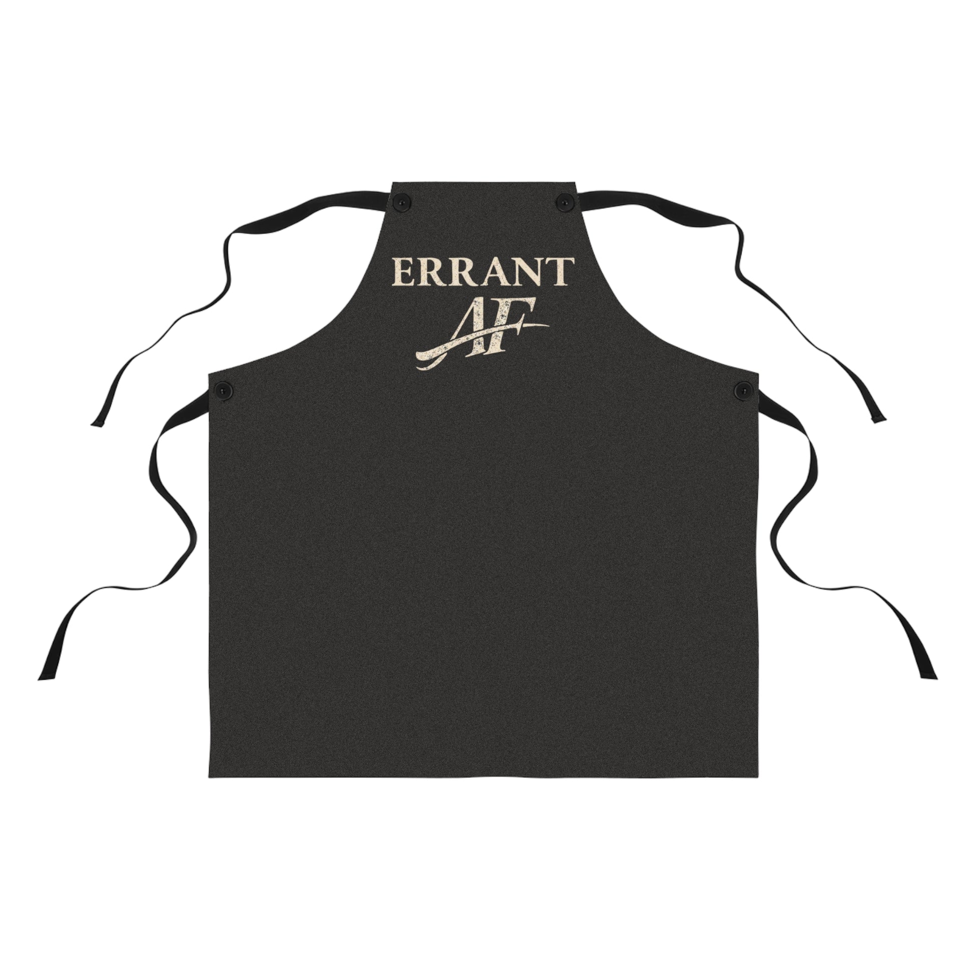 ERRANT AF charcoal full-length apron with distressed ivory lettering