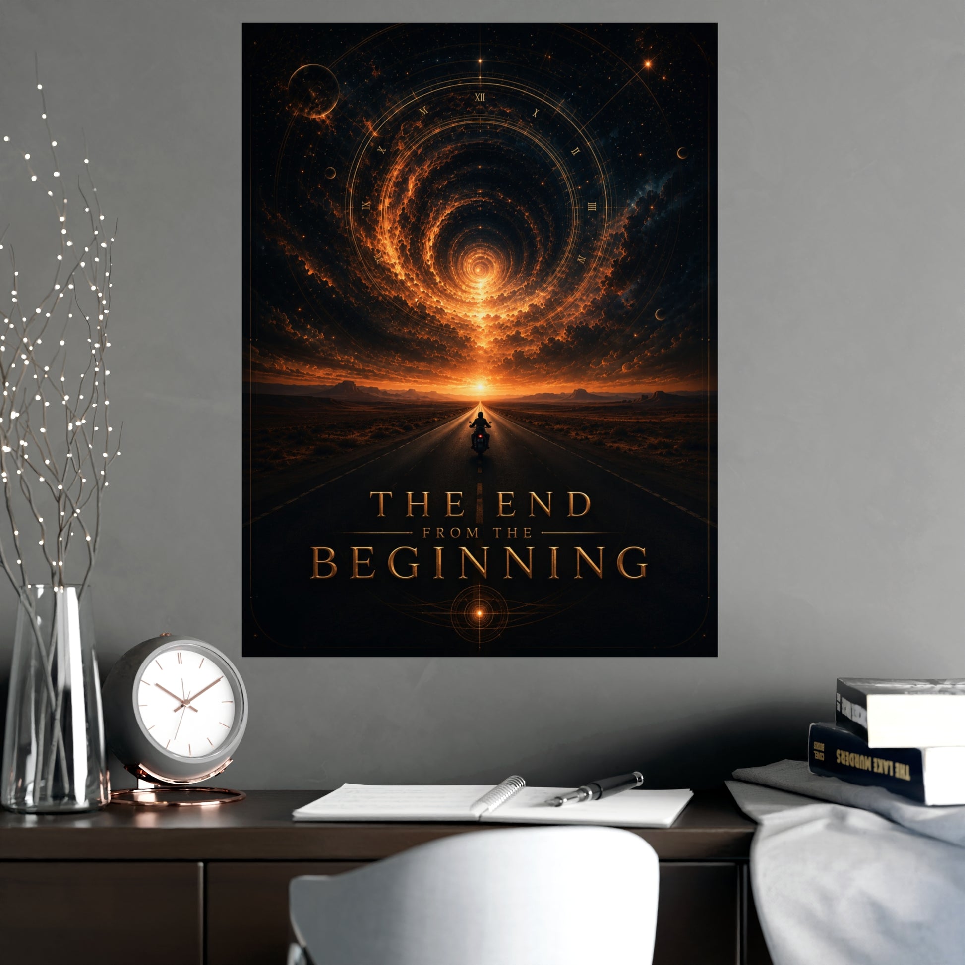 The End From the Beginning cosmic desert-road matte poster