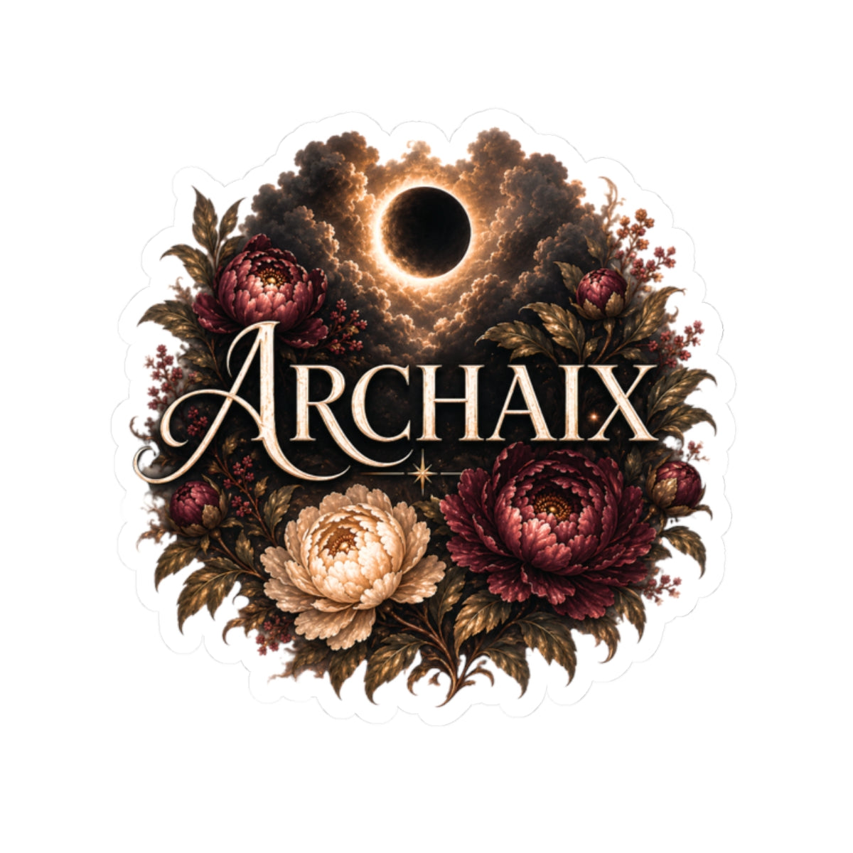 ARCHAIX Floral Eclipse burgundy botanical sticker product mockup