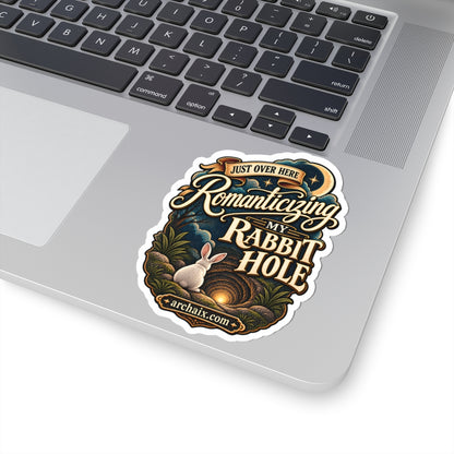Romanticizing My Rabbit Hole whimsical rabbit sticker product mockup