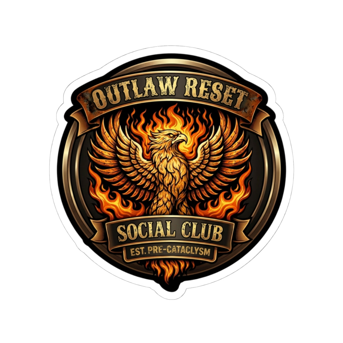 Outlaw Reset Social Club sticker product view with phoenix crest