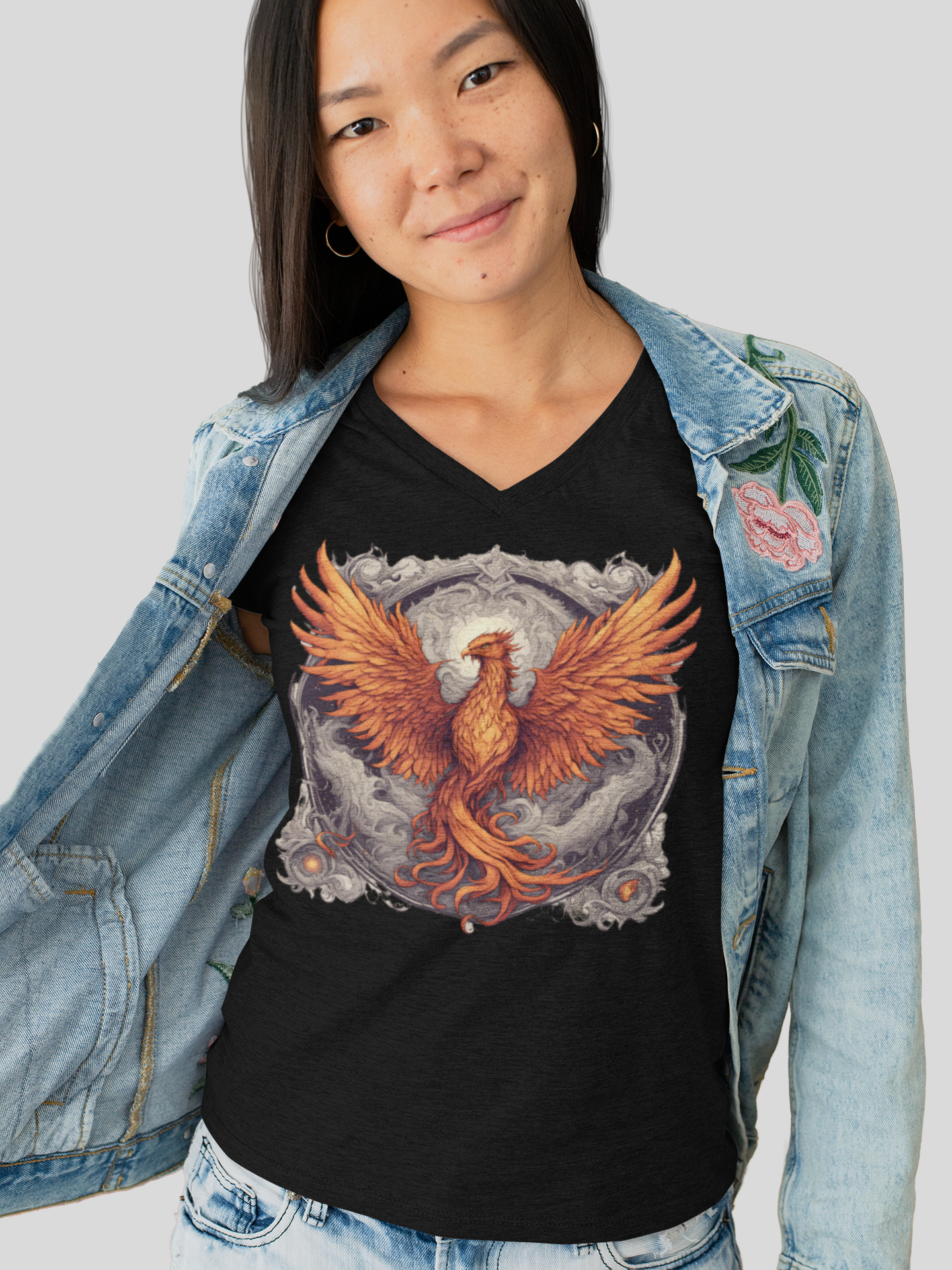 Bordered Phoenix V-Neck T-Shirt